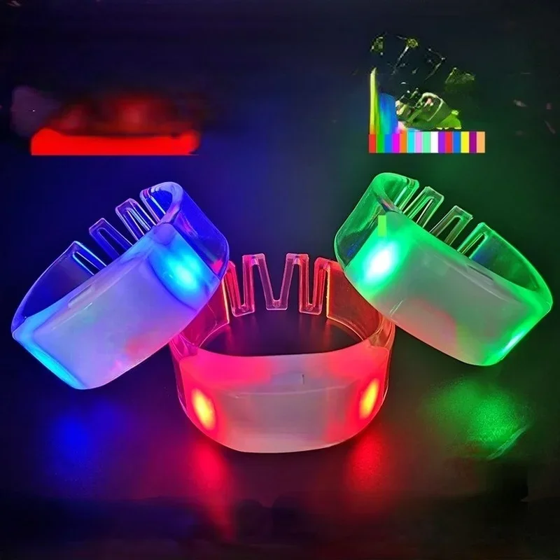 

15pcs Luminous Glow Christmas Button Voice Control Bracelet Color Changing Bar Party LED Light Props Birthday Wedding Cosplay