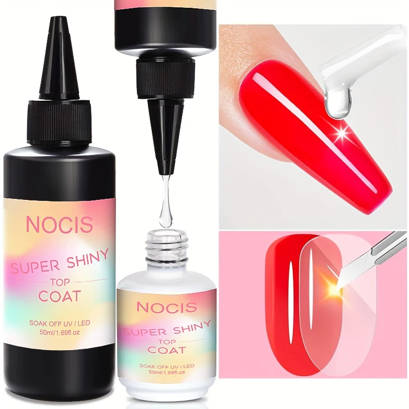 スーパートップコート 50ml - ノンワイプ、ソークオフLEDネイルアートジェル、低刺激性ニス、ホルムアルデヒドフリー、大人向け光沢仕上げ