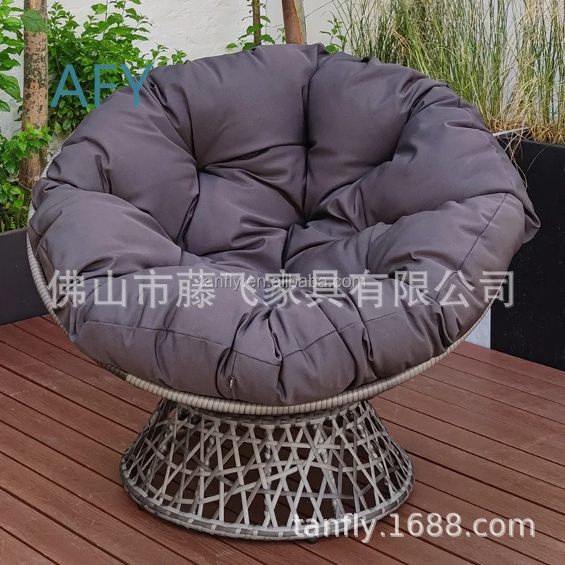Rotating Papasan Chair for Outdoor Furniture 360 Degree Wicker Metal Radar Chair Comfortable Lounge Chair Balcony Rocking