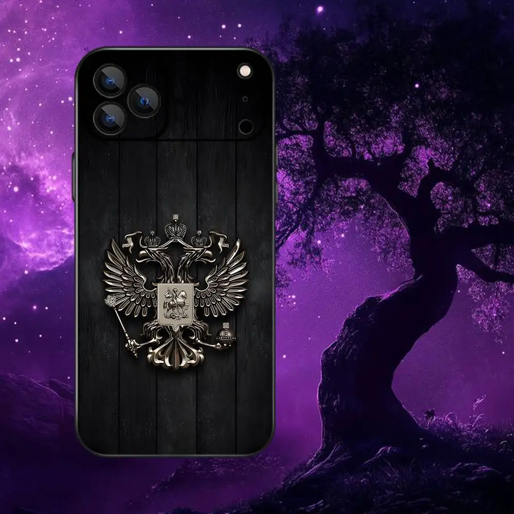 Etui na telefon z flagą Rosji dla iPhone'a 17, 16, 15, 14, 13, 12, Pro, Max, Plus, E, SE4, Air, Mini, czarne, miękkie etui.