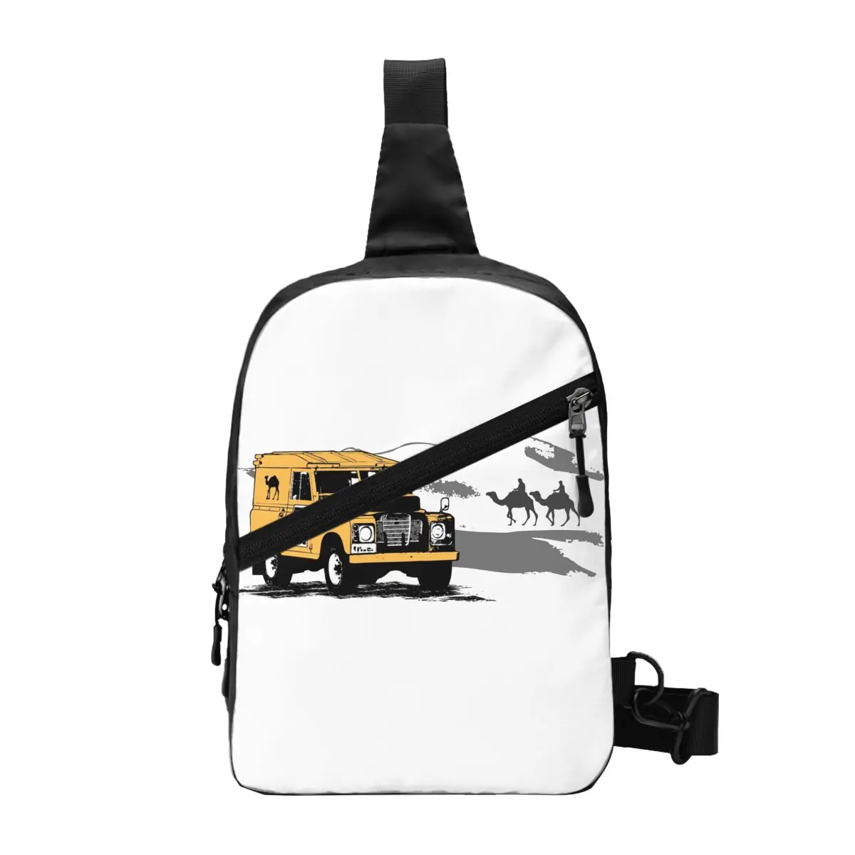 Yellow Car Desert Trophy Sling Crossbody Backpack Men Custom Shoulder Chest Bag for Traveling Daypack