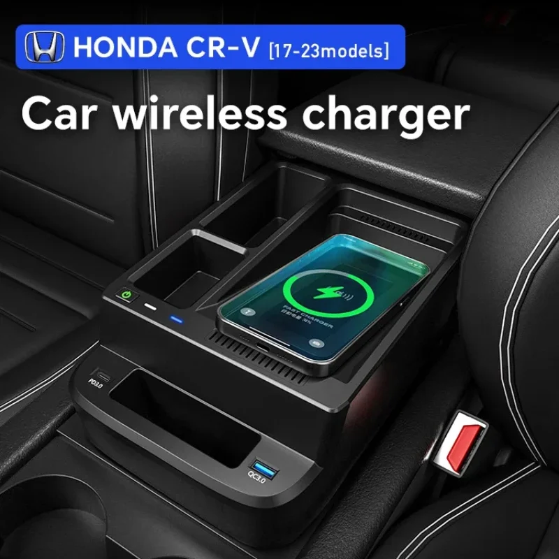 Wireless Charging For Hondas CRV CR-V 2017 2018-2023 Interior Accessories Car Armrest Storage Box With Wireless Charging Panel