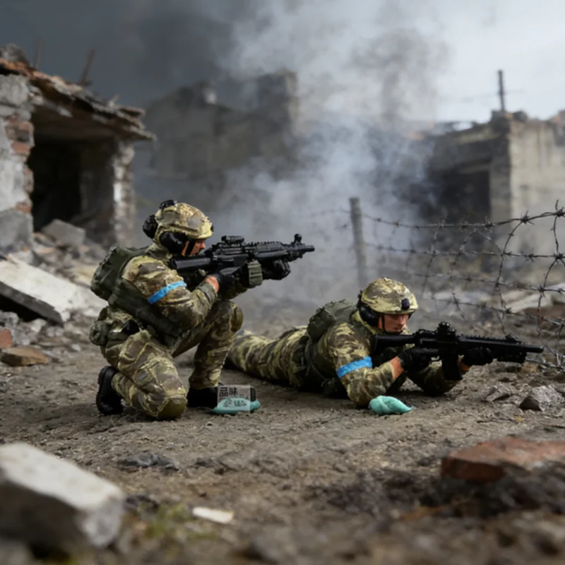 Modèle 1:72 imprimé en 3D, figurines peintes d'un groupe de combat ukrainien composé de 4 soldats, accessoire de scène DIY pour collection et exposition