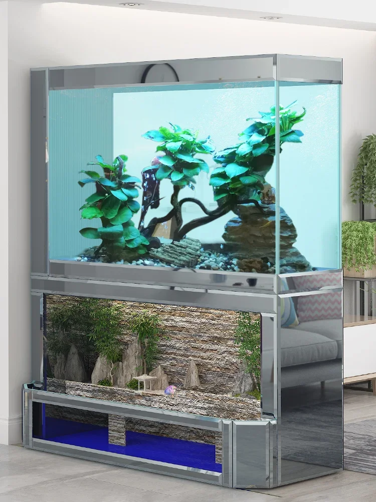 large flowing water tank, aquarium, water and land tank, ecological turtle tank, landscape design, no need to change water