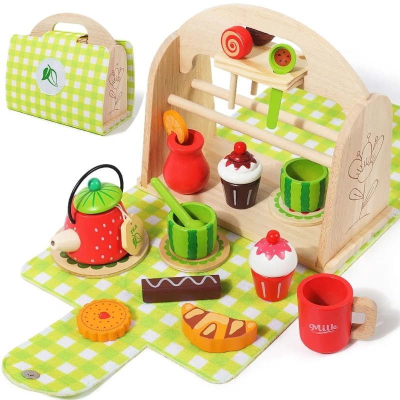 Kinderen Houten Watermeloen Thema Speelgoedset Fantasie Gerechten Gebruiksvoorwerpen Voor Fantasiespel 15UB