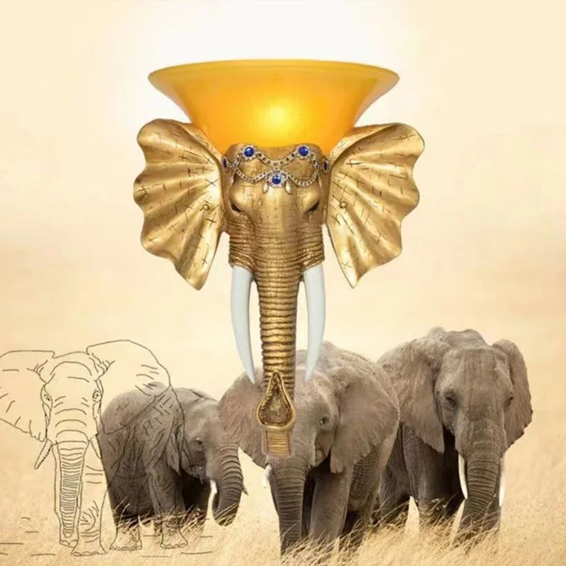 ABEL Modern Elephant Wall Lamp Interior LED Creative European Resin Gold Sconce Lights for Home Living Room Corridor