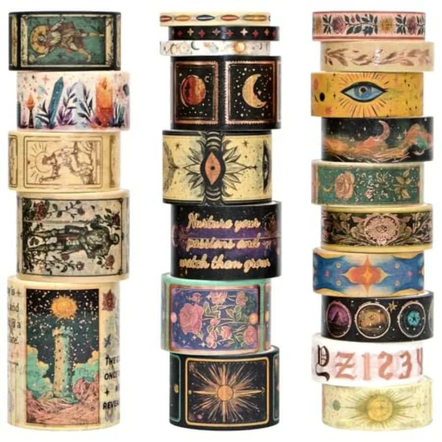 

Gold Foil Washi Tape Set 23 Rolls Tarot Washi Stickers Vintage Decorative Tapes for Journaling Supplies, Scrapbooking, DIY Craf