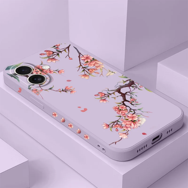 

Ancient Style Flower Phone Case For iPhone 16 16e 15 14 13 12 11 X XR XS Plus Pro Max Mini Silicone Cover