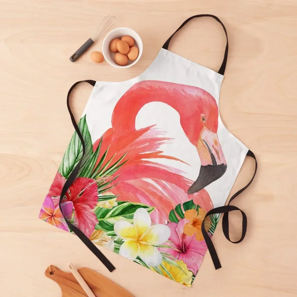 

Colorful Tropical Floral Flamingo Apron Chef Accessories christmas kitchen For Cooking Women's Home Clothes Apron