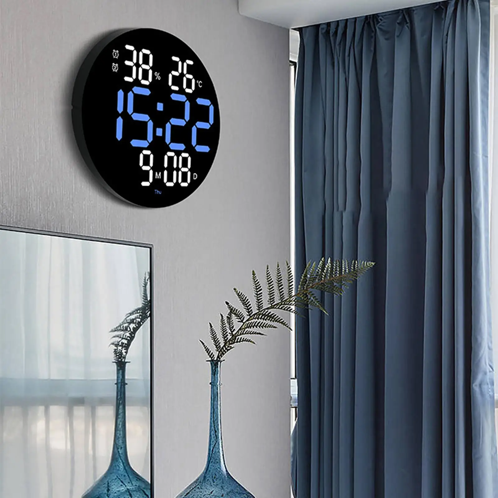10 inch Wall Clock Remote Control Circular Timing Functions Large Screen Electronic Clock for Living Room Decor Office Gift