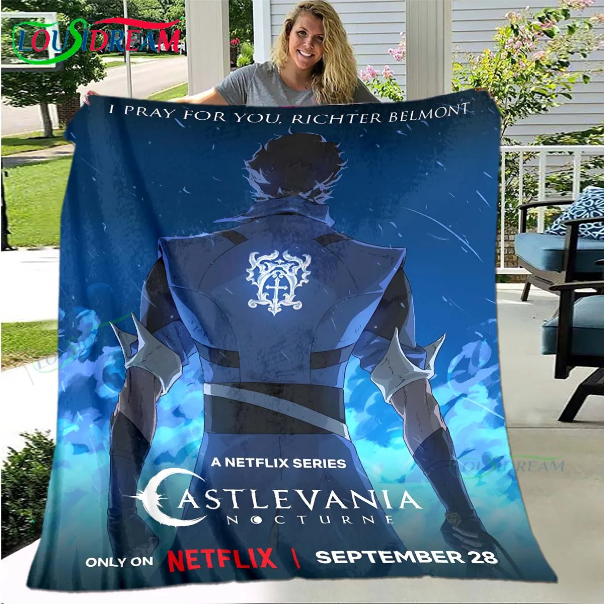 Game C-Castlevania Dracula Pattern Blanket Star Art Flannel Thin Blanket Portable Home Travel Office Lunch Break Blanket