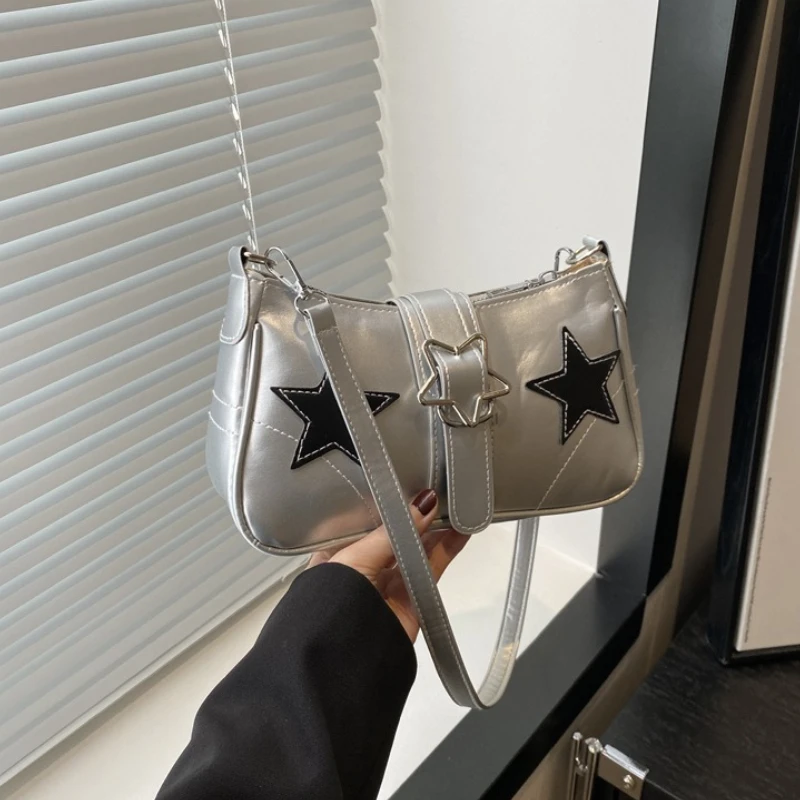 

Y2K Star Cool Hot Girls Shoulder Bags Fashion Design Women's PU Leather Underarm Bag Simple Casual Female Phone Handbags Purse