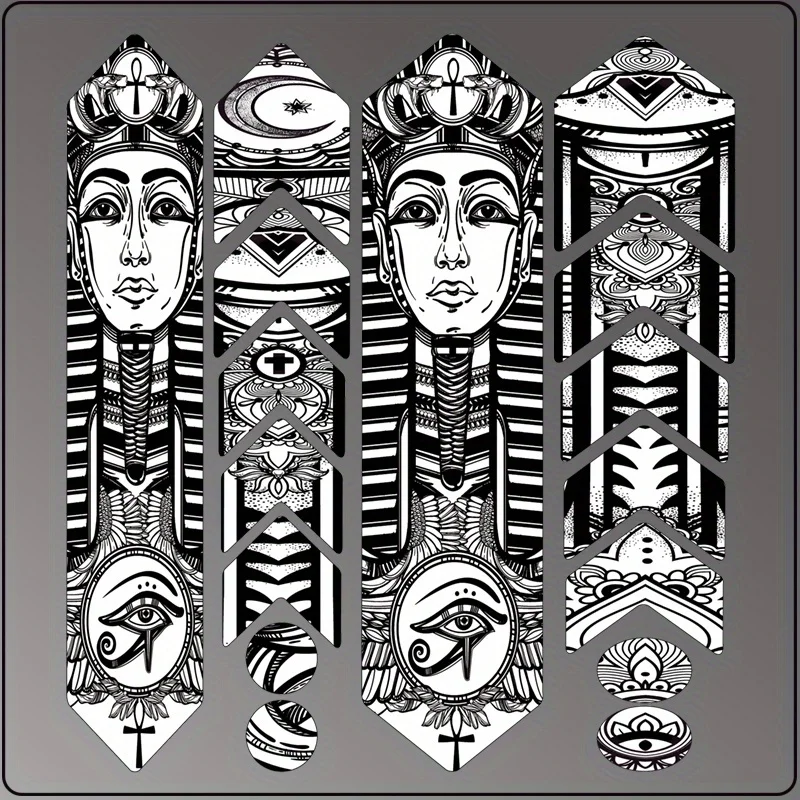Egyptian Pharaoh Face Vinyl Sticker Set 4PCS Bike Frame Decal Scratch Resistant for MTB Road Bicycle Fork Handlebar Decor