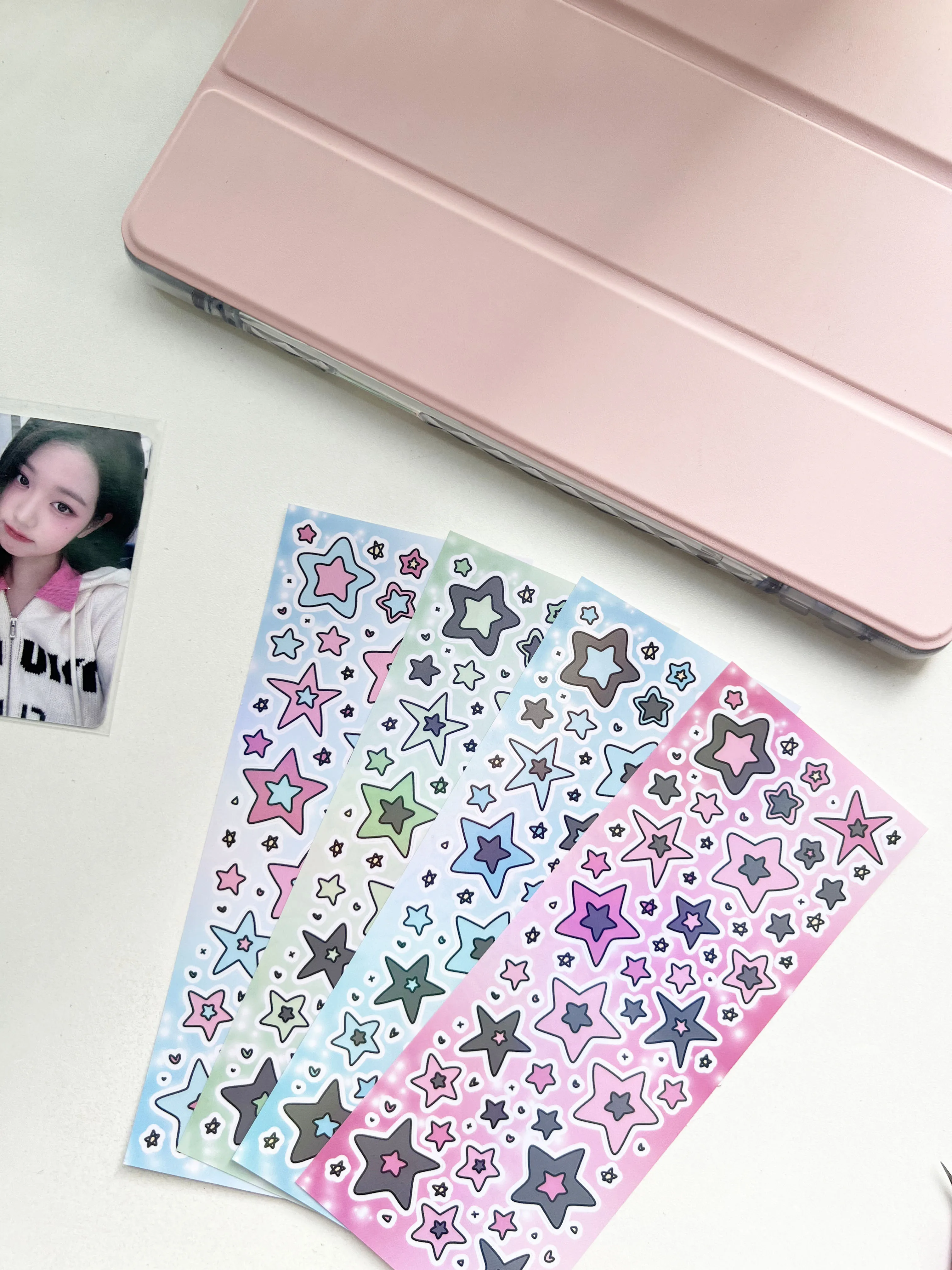 1 Pc Cute Colorful Star Pattern Stickers Korean Style Toploader Deco DIY Scrapbooking Kpop Idol Photo Card Stickers Supplies