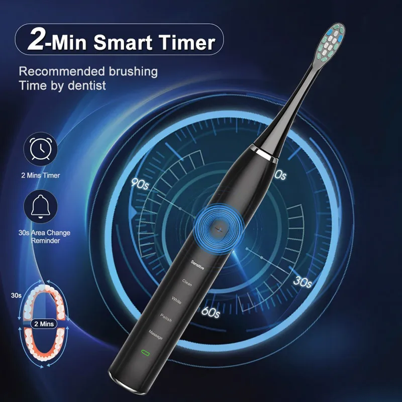 SEUMHOR Electric Sonic Toothbrush USB Charger Tooth 8Brush Replacement Waterproof Electronic Toothbrush with Travel Case