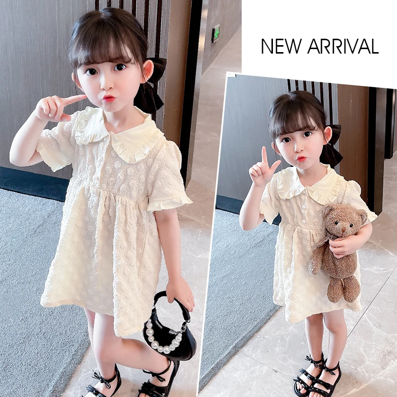 

PN&NP summer baby cute and sweet girl's dress 3D polka dot lapel short-sleeved knee-length daily cotton skirt