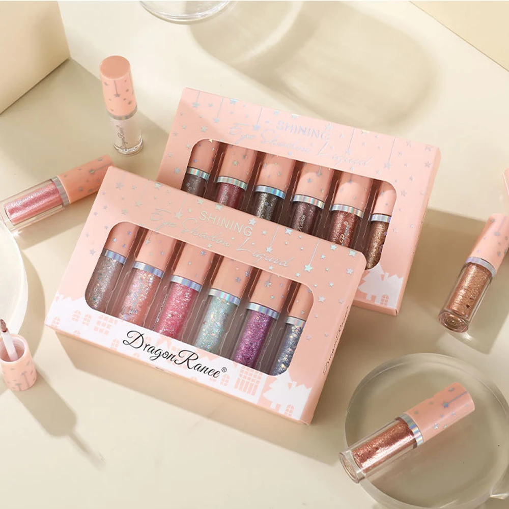 6 ألوان/صندوق السائل بريق ظلال العيون مجموعة عيون ماكياج لامع بيرليسسينت عينيه تألق الترتر مستحضرات التجميل تمييز هلام