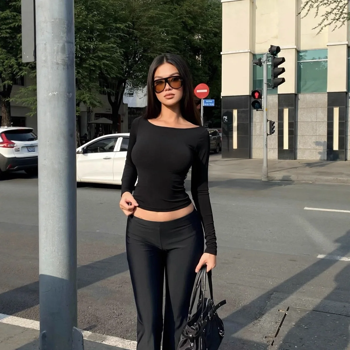 Long Sleeve Slim Fit Topt+Stretchy Form Fitting Soft Fabric+Nightclub Street Casual Party Outfits