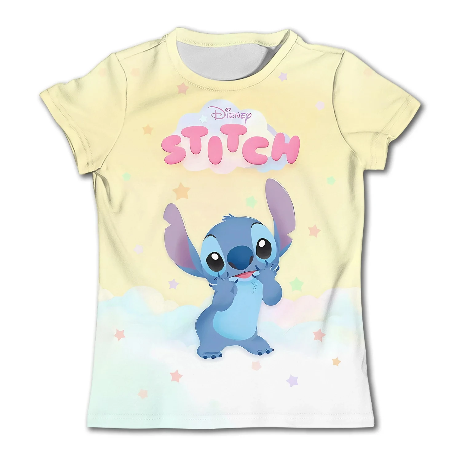 Cute Stitch Printed Girl Cartoon T-Shirt Children\'s Short Sleeve Summer Casual T-Shirt Boys Sports Shirt Quick Drying Tops Tee