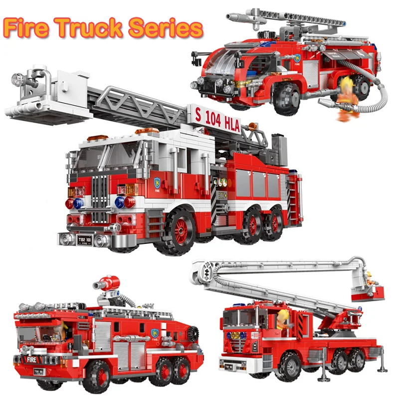 

Fire Truck Series Model Building Block Simulated Assembly Aerial Ladder/Boom Fire Truck Vehicle Educational MOC Bricks Toys Gift