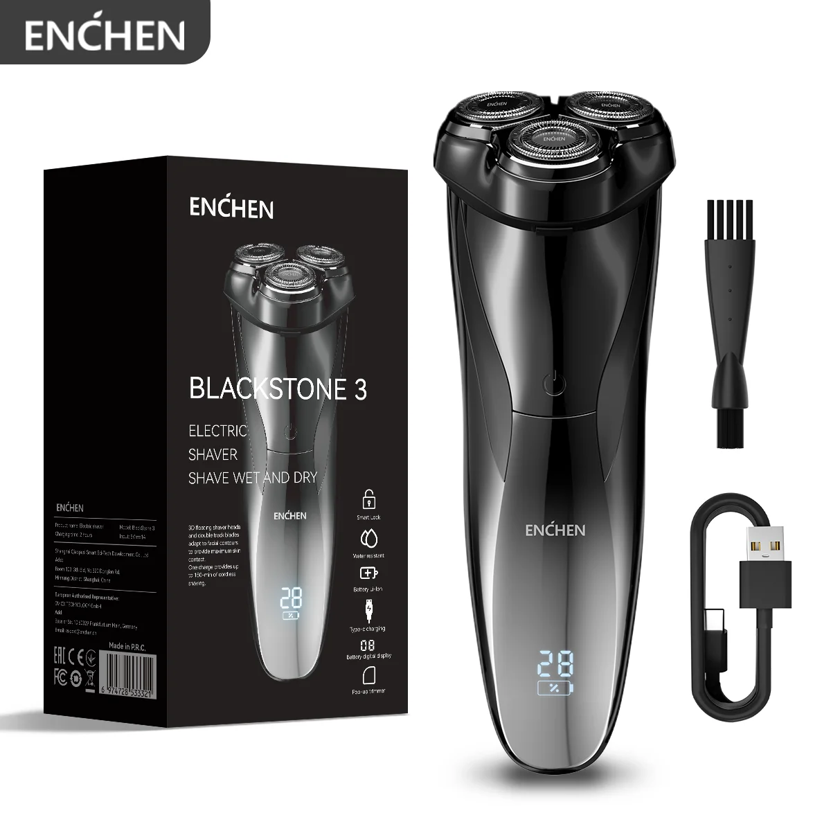 

ENCHEN Blackstone3 Electric Rotary 3D Shaver 100% Waterproof With POP-UP Precision Trimmer And Type-C Quick Charging