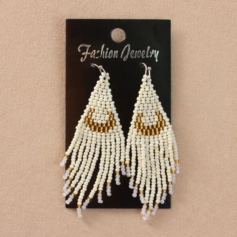 Fringe Earrings  Hand beading  Bohemian beads  weave  Jigsaw puzzle  sign  fashion  alloy  geometry  ma'am  Rice Bead Earrings