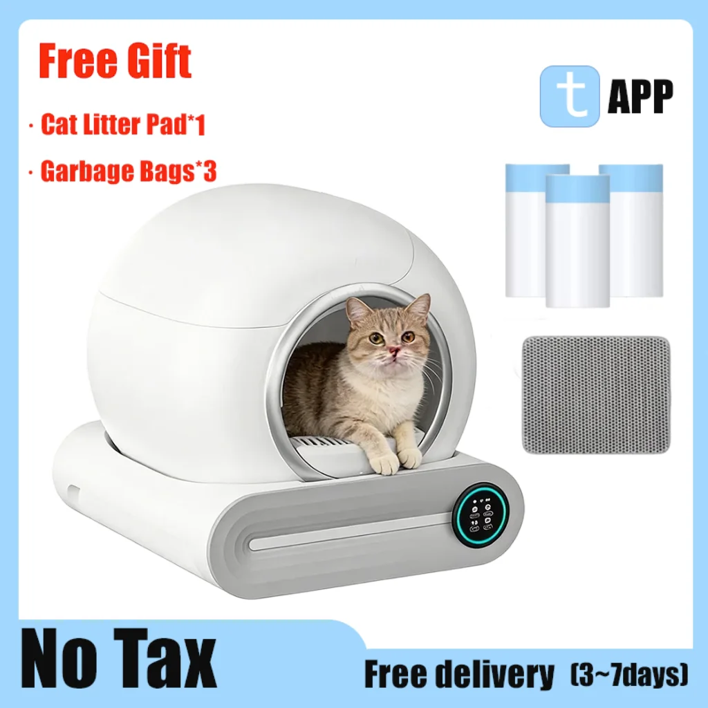 Bac à litière intelligent automatique pour chat, 65l, autonettoyant, grand bac à litière pour toilettes pour chat