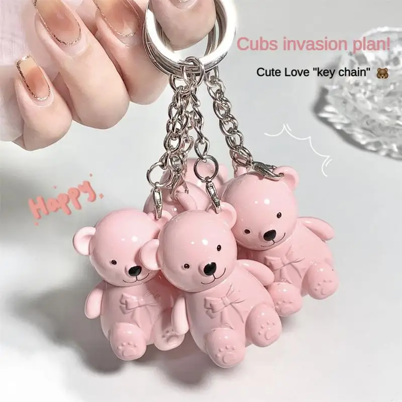 1/3/4pcs 4Color Cute Bear Matte Lip Velvet Grey Pink Keychain Lipstick Waterproof Lasting Lip Glaze Cosmetics Portable Lip Gloss