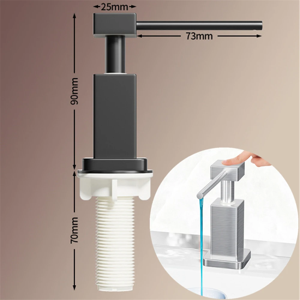 

Встраиваемый дозатор моющего средства для кухонной раковины, диспенсер для жидкого мыла из нержавеющей стали, настольный квадратный дозатор с ручной помпой для мытья посуды