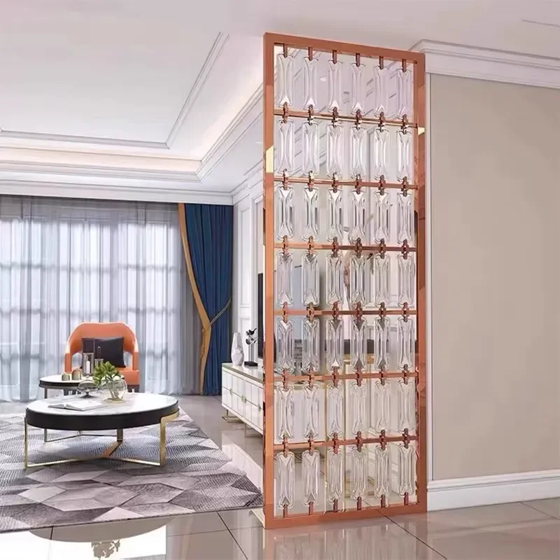 Indoor Wall Partition Stainless Steel Frame Glass Room Divider for Living Room Decoration