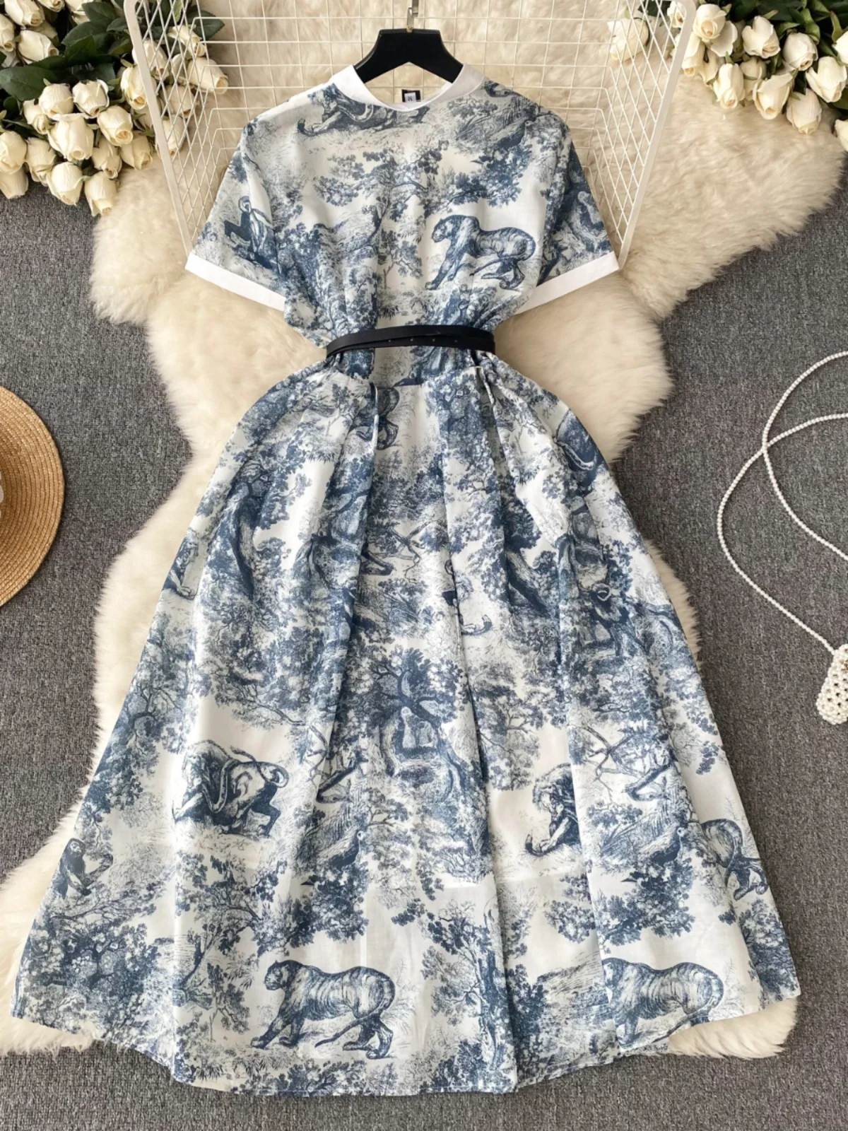 Ele ort Sve Blumendruck Dr. Taillenbetontes Design für Damen, einzigartiger Chic, Super Fairy Aosphere Long Dr