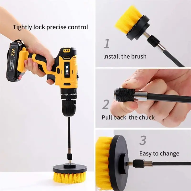 3/4Pcs Electric Drill Brush Kit All Purpose Cleaner Auto Tires Cleaning Tools Tile Bathroom Kitchen Round Plastic Scrubber Tools