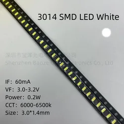 高品質の白いランプ,3014 SMD LED,3.0x1.4mm,高品質のライトビーズ