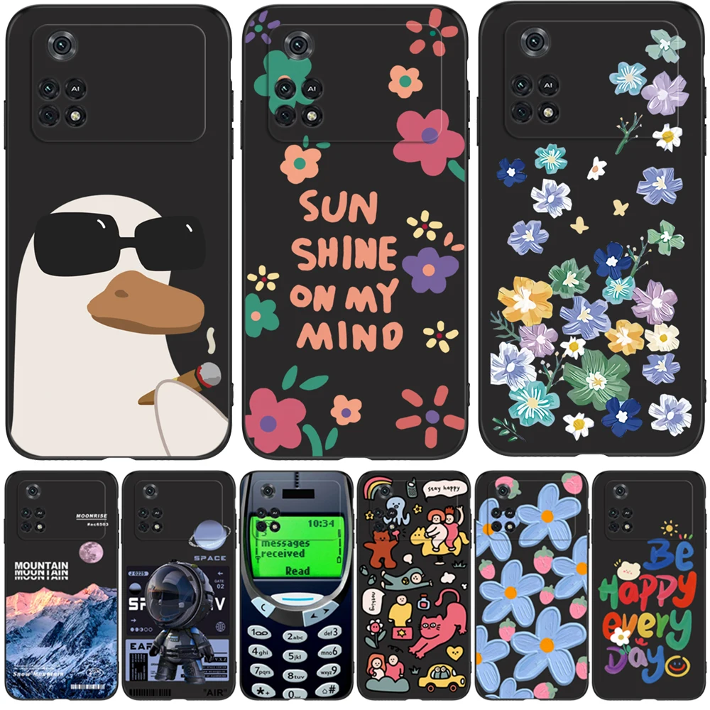 For POCO M4 Pro 4G Case For Xiaomi POCO M4 Pro 4G Cover POCO M4Pro 4G black tpu case cute lovely pattern