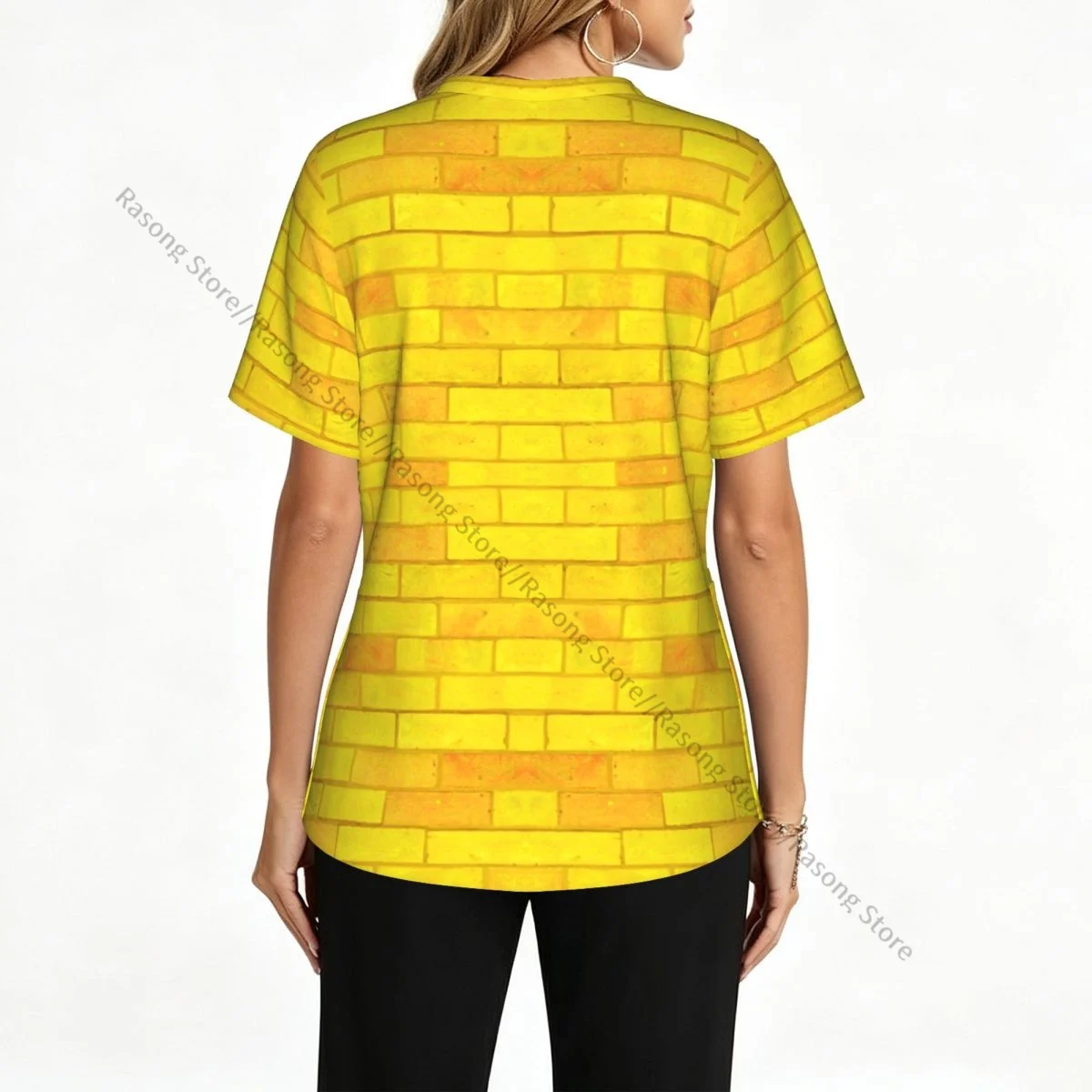 Women's Medical Scrub Top V Neck Short Sleeve Brick Road Stretch Nursing Uniform for Hospital Clinic