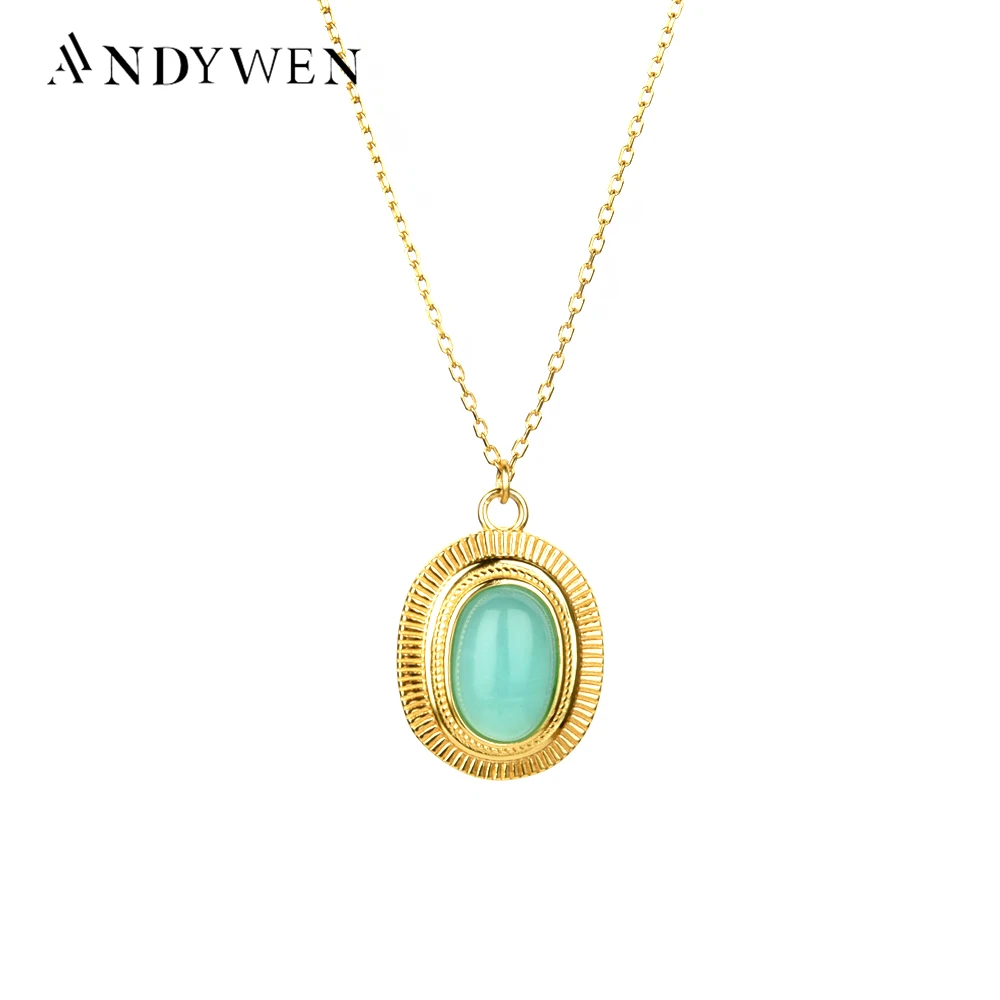 

Ожерелье ANDYWEN из стерлингового серебра 925 пробы с золотистыми, бирюзовыми и белыми каплевидными подвесками цепочки женские модные ювелирные изделия для женщин