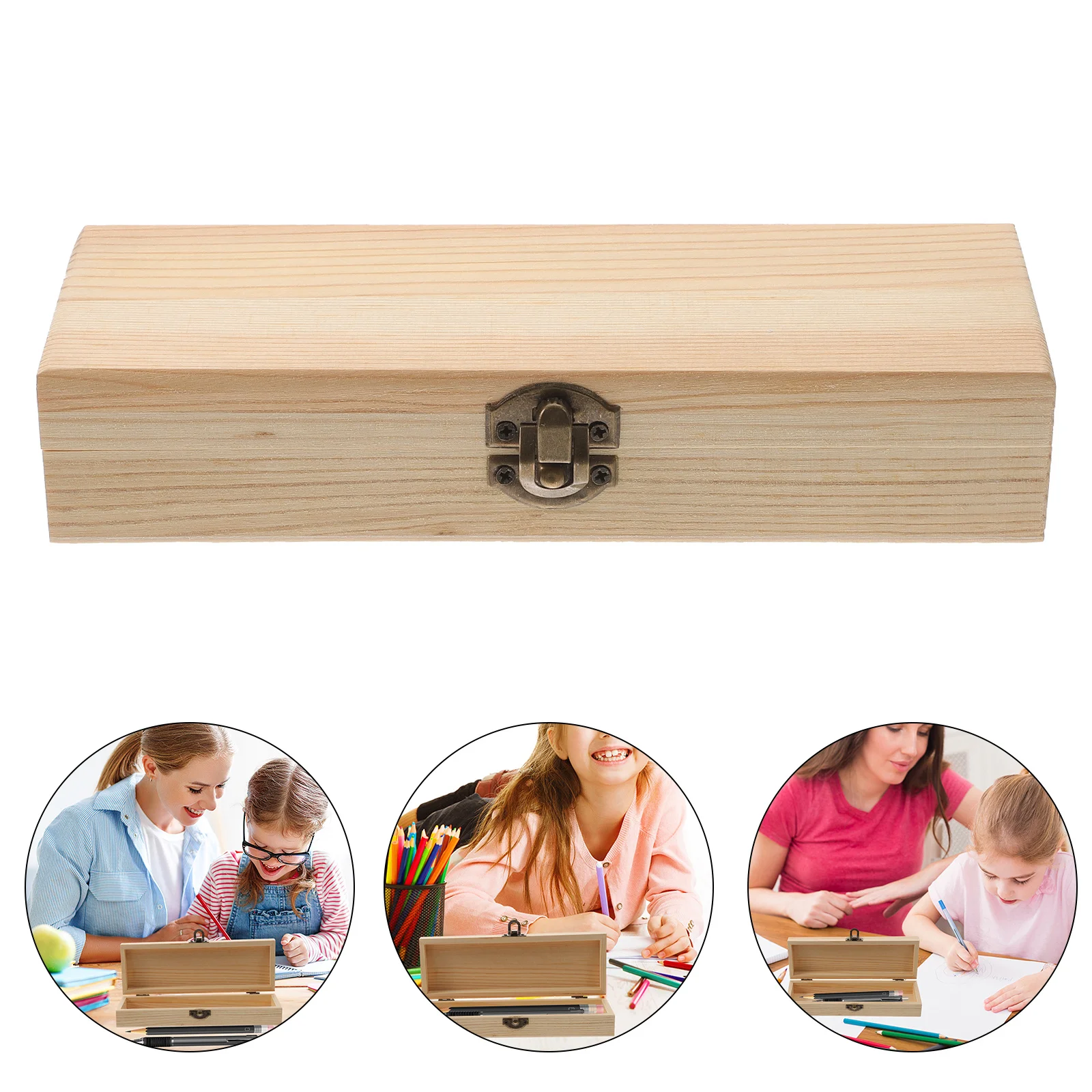 

Wood Pencil Box Large Capacity Storage Container For Students Stationery Supply Kids Pencil Organizer School Office Use
