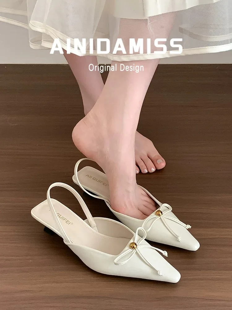 Women Sandals Pointed Toe High Heels Shoes Woman Slippers 2025 Trend Slingback Pumps Summer Shallow Dress Sandalias De Mujer
