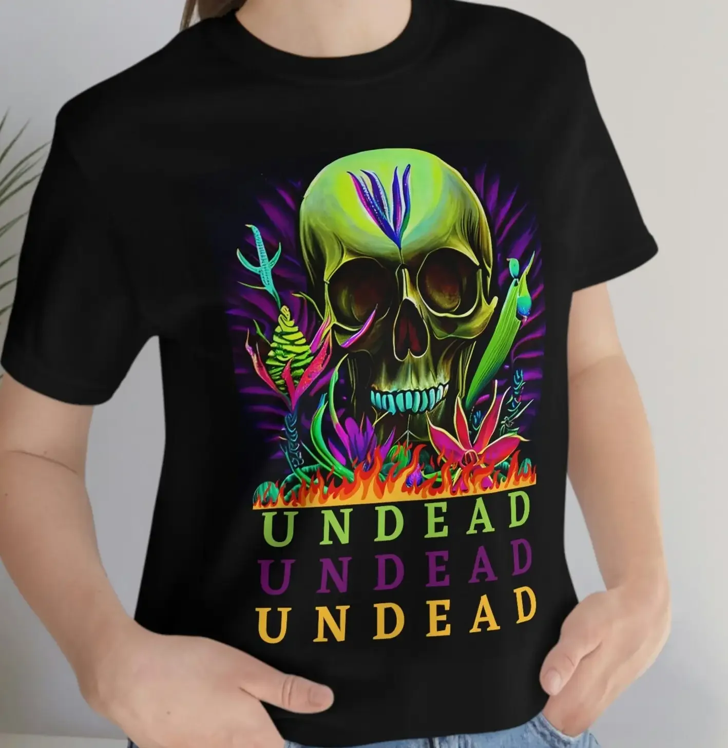 Floral Skull T Shirt Boho with Skeleton Blooms Day of the Dead Sugar Bauhaus Undead Trippy