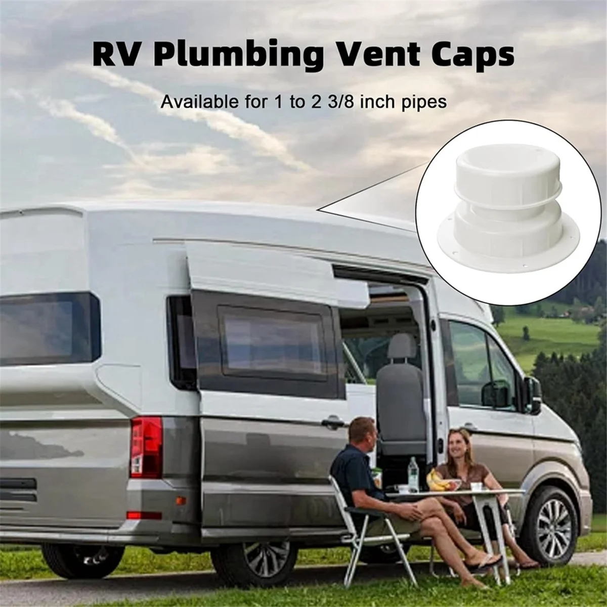 White RV Plumbing Vent Caps Kit 2Pcs Trailer Campers Vent Cap Roof Sewer Vent Cover Caps for 1 to 2 3/8 Inch Pipe