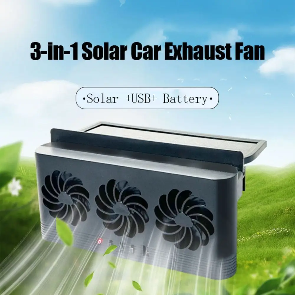 Durable 3 Head Solar Car Cooling Fan Radiator Air Vent Car Exhaust Fan Purifiers Energy-saving Car Window Fan Summer