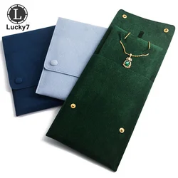 Thickened Bead Velvet Double-row Snap Button Cloth Bag Necklace Pendant Card Board Style VA Grass Green Jewelry Storage Bag