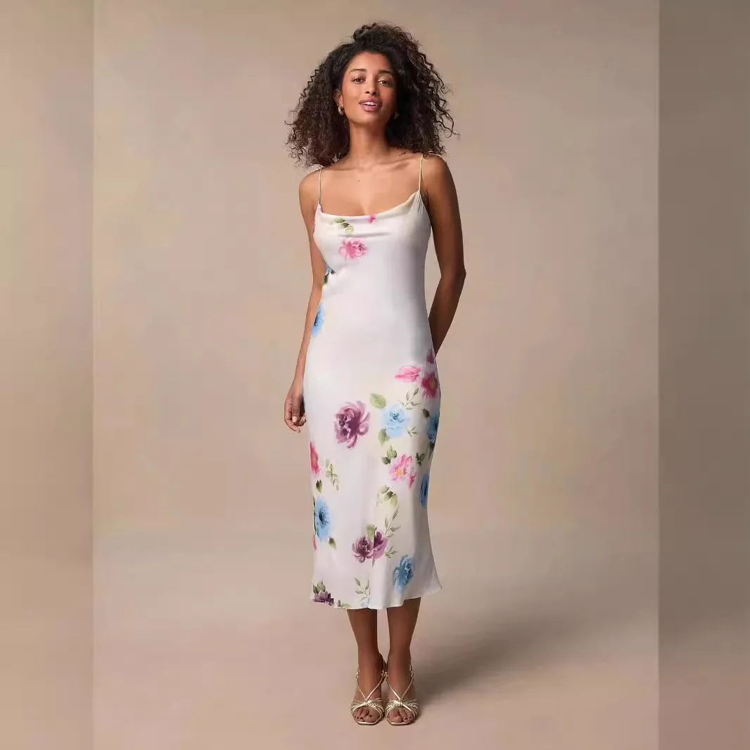 

French Sle Floral Print Slim Fit ter Fi Tail Dr Sling Strap Gown Spring Summer New Arrival Ele Women's Dr