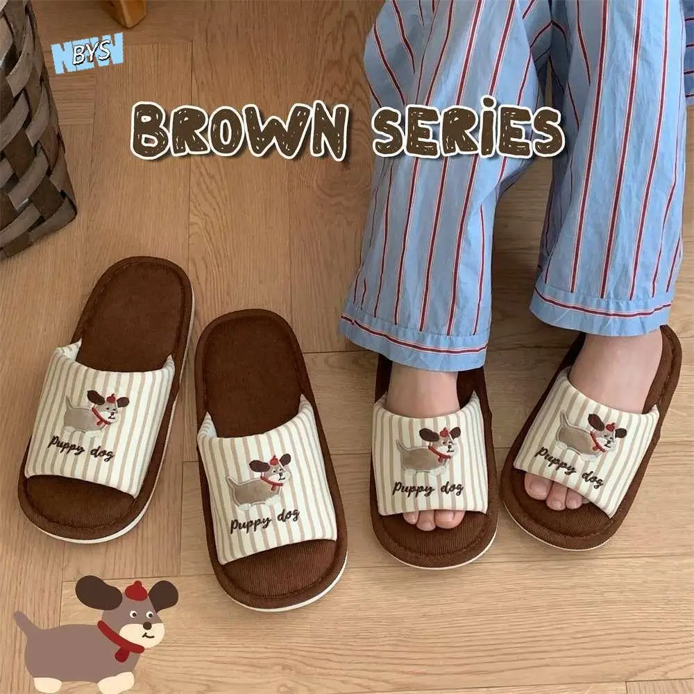 

Cute Soft Bedroom Slippers Home Wear Shoes Cartoon Cotton Linen Shoes Silent Anti-Slip Cute Puppy Slippers Women