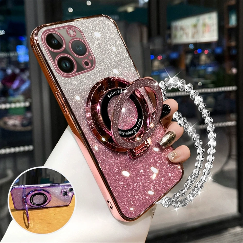 Glitter Plating Phone Case For Xiaomi Redmi Note 12 Pro 5G 12 12S 11 10 9 9s 8 10s 11s Crystal Bracelet Ring Holder Stand Cover