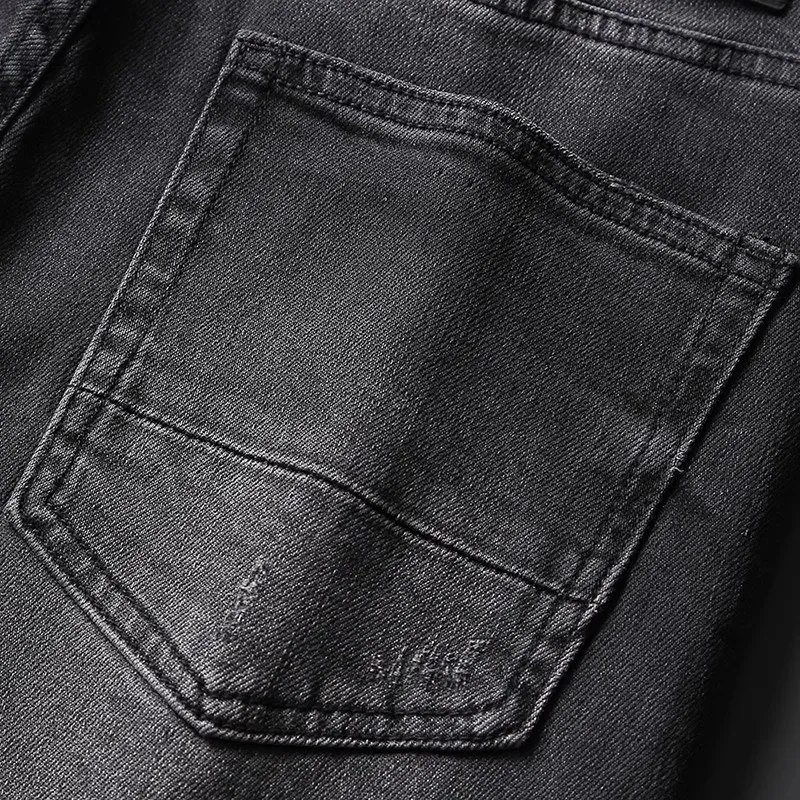Street Fashion Men Jeans Retro Black Gray Stretch Slim Patched Ripped Jeans Men High Quality Y2K Vintage Designer Denim Pants