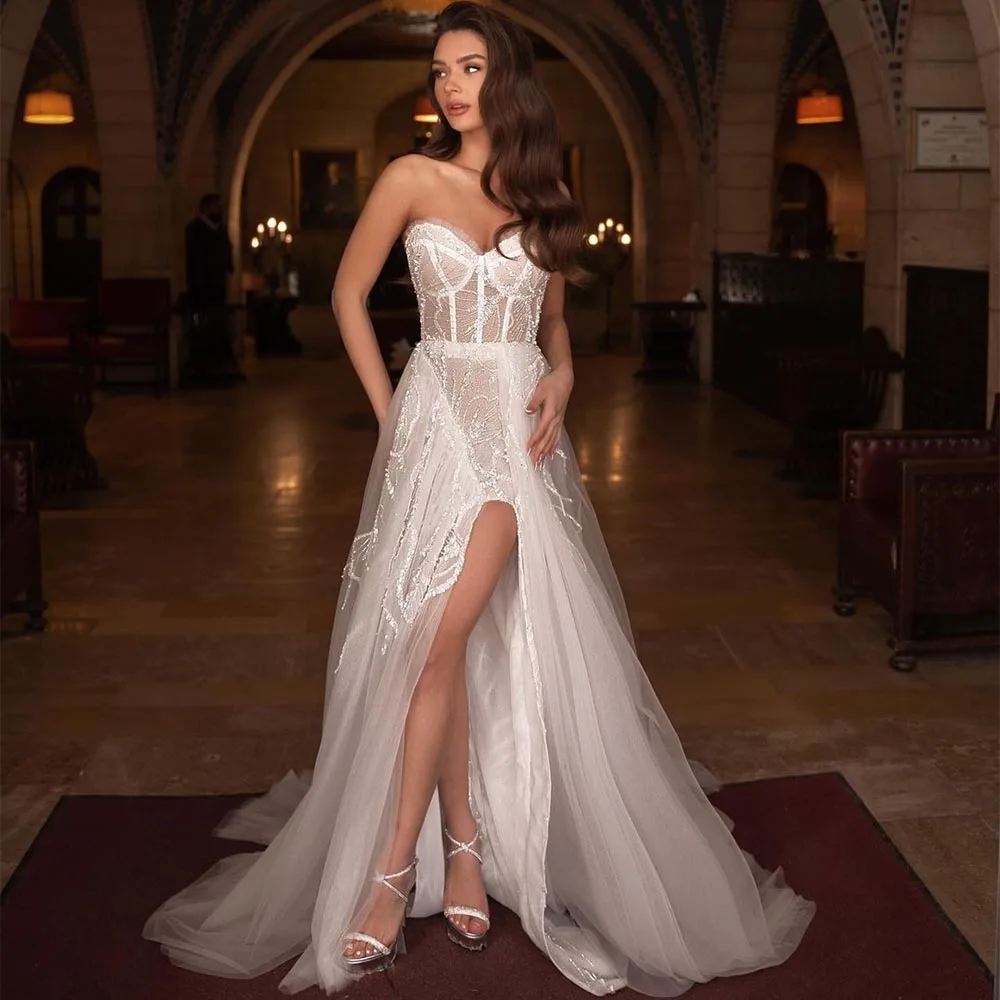 Sevintage Boho abiti da sposa perline di cristallo Off the Shoulder Appliques di pizzo A-Line abito da sposa Sweetheart abito da sposa