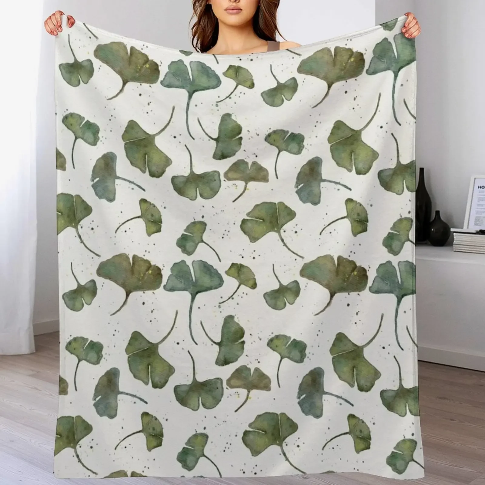 

Ginkgo Leaves in Watercolor Throw Blanket Sleeping Bag Flannels Summer Beautifuls Blankets