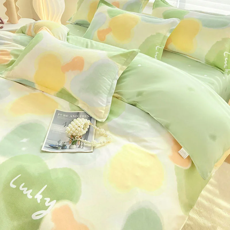 

Skin Friendly Aloe Cotton Printed Bed Sets 4Pcs Cute Super Soft Cozy Bedding Set Four Season Universal Bedclothes for Adults