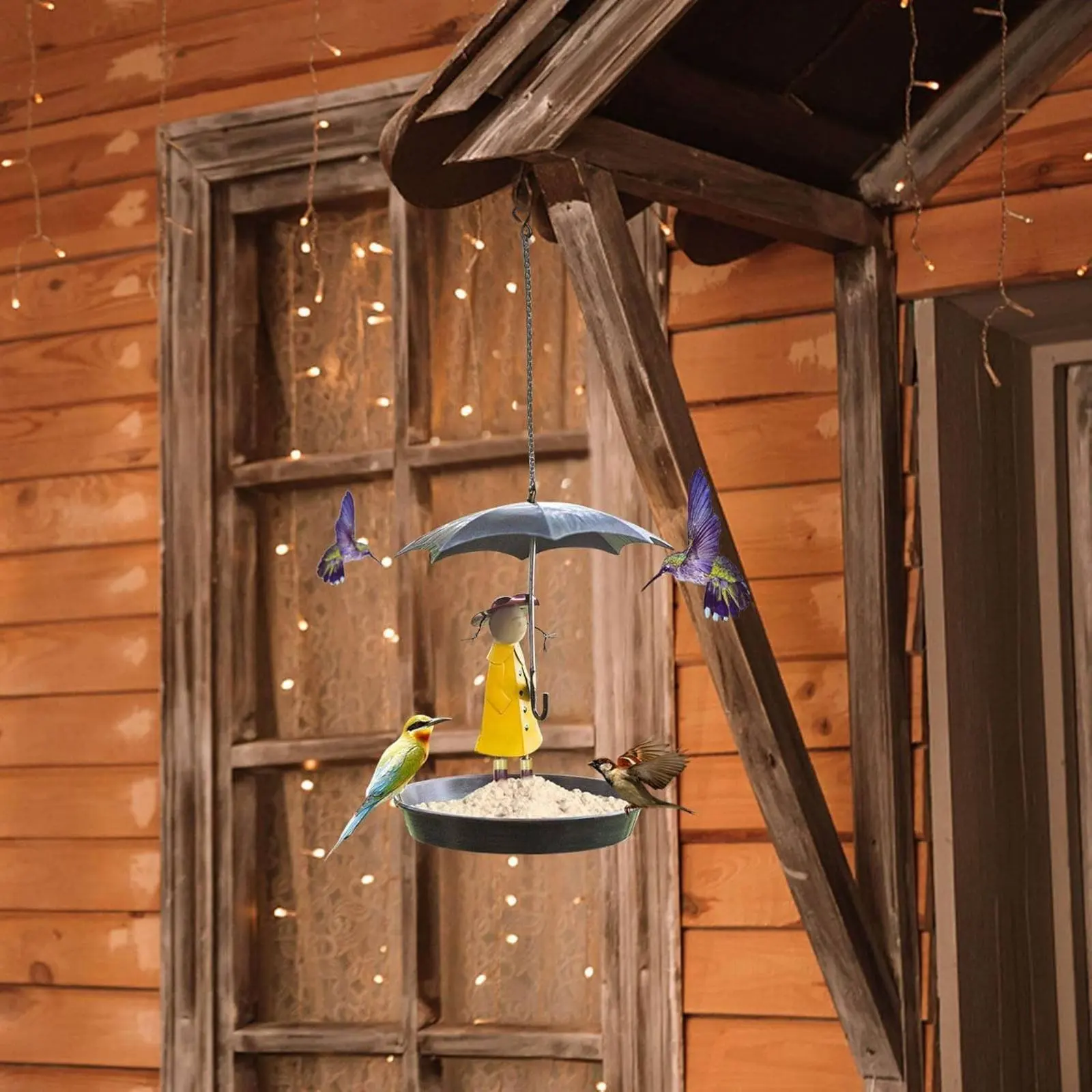 Girl with Umbrella Bird Feeder Decorative Umbrella Girl Bird Feeder Outdoor Decor Art Craft Lightweight for Yard view 4